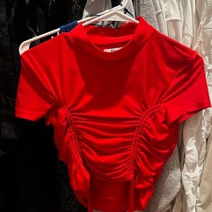 Mock neck red tiger mist top